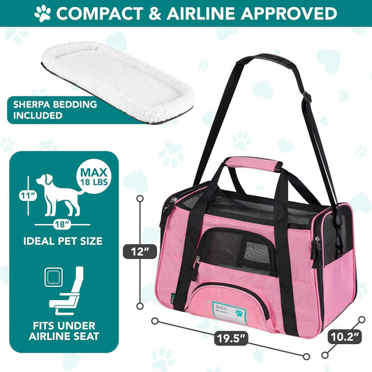 Airline-Approved Soft-Sided Pet Carrier for Cats and Small Dogs - Ventilated Travel Bag for Medium and Large Kittens and Puppies - Elegant Large Pink Design